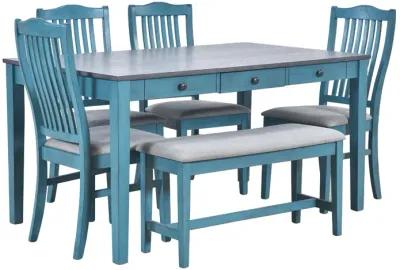 Mid-Century 6-Piece Wood Dining Table Set, Kitchen Table Set With Drawer, Upholstered Chairs