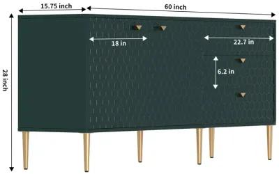 MONDAWE Green Modern Accent TV Stand with 2-Door Storage Cabinet and 3 Drawers