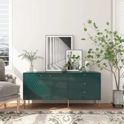 MONDAWE Green Modern Accent TV Stand with 2-Door Storage Cabinet and 3 Drawers