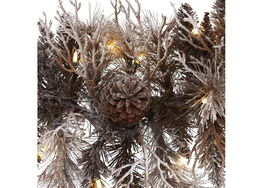 HomPlanti 6' Flocked Artificial Christmas Garland with 50 White Warm LED Lights and Pine Cones