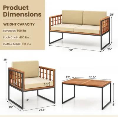 Hivvago 4 Pieces Acacia Wood Outdoor Sofa Set for Balcony, Porch, Backyard, Poolside