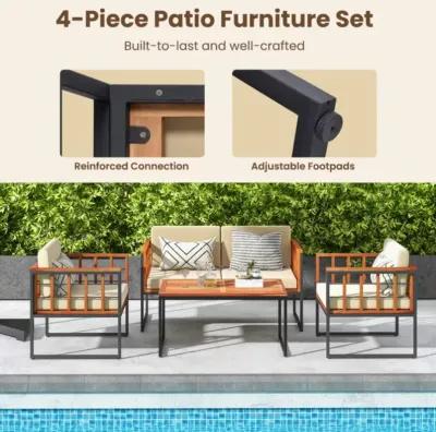 Hivvago 4 Pieces Acacia Wood Outdoor Sofa Set for Balcony, Porch, Backyard, Poolside