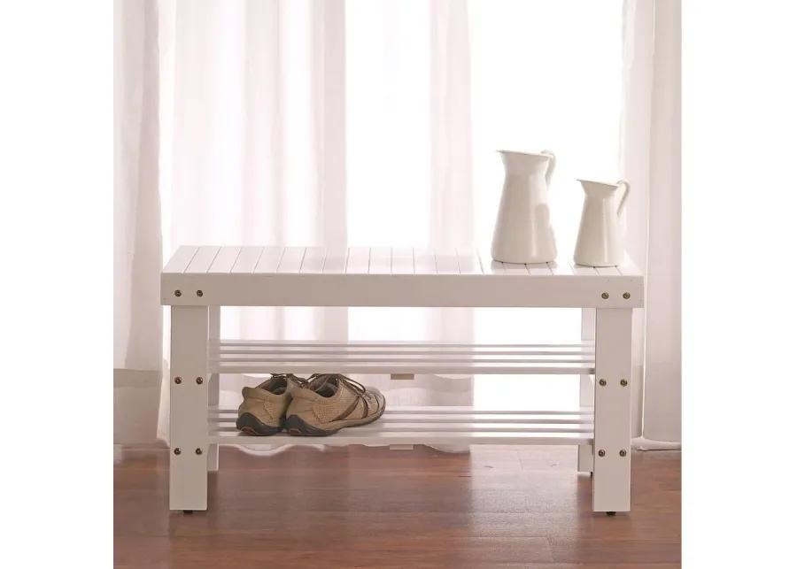 Solid Wood Shoe Rack Entryway Storage Bench in White