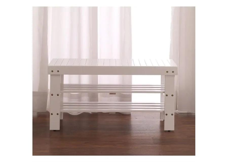 Solid Wood Shoe Rack Entryway Storage Bench in White