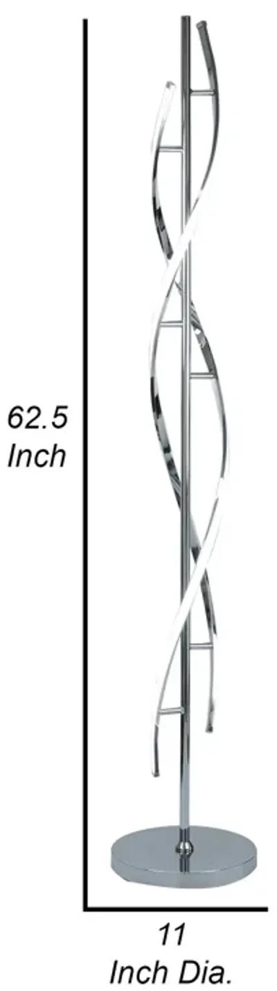 Jam 63 Inch Floor Lamp, LED, Metal Round Base, Accent Silver Metal Base-Benzara