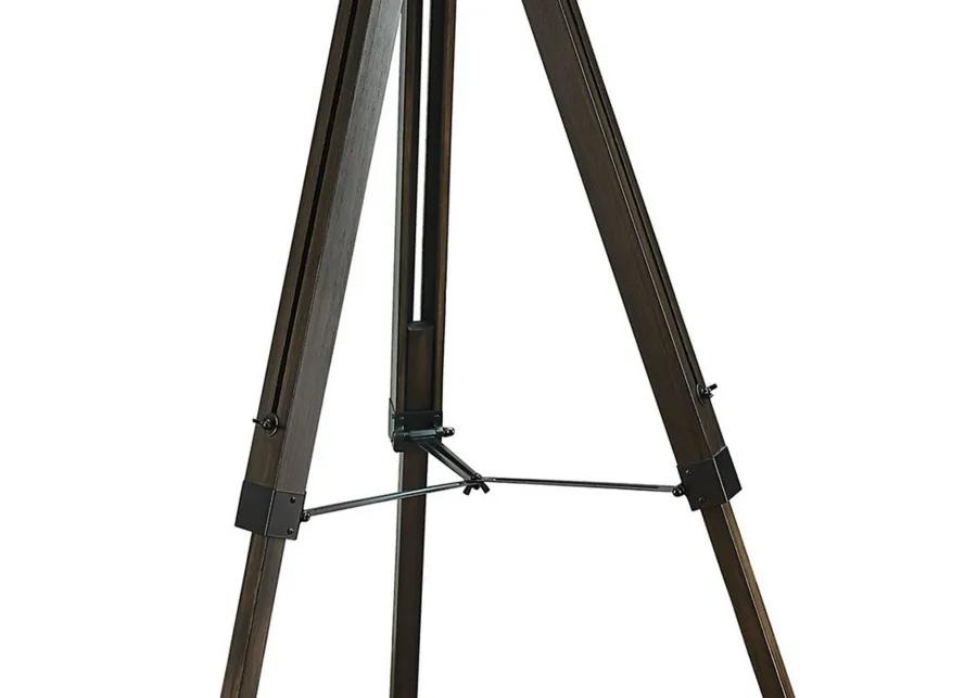 55 Inch Floor Lamp with Tripod Legs, Spotlight Design, Wood, Black Finish-Benzara