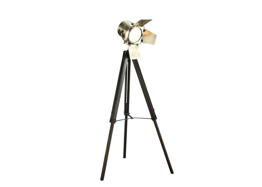 55 Inch Floor Lamp with Tripod Legs, Spotlight Design, Wood, Black Finish-Benzara