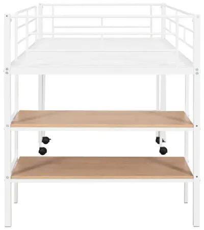 Twin Size Metal Loft Bed With Desk And Shelves