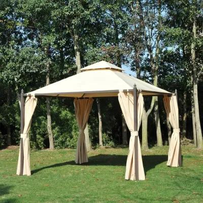 Beige Backyard Retreat: 10x10 Vented Steel Gazebo with Polyester Curtains