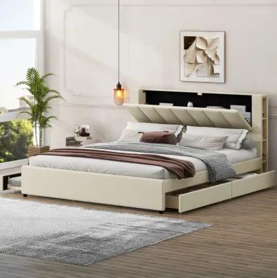 Merax  Upholstery Platform Bed with Storage Headboard