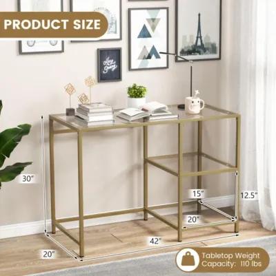 Hivvago Modern Console Table with 2 Open Shelves and Metal Frame