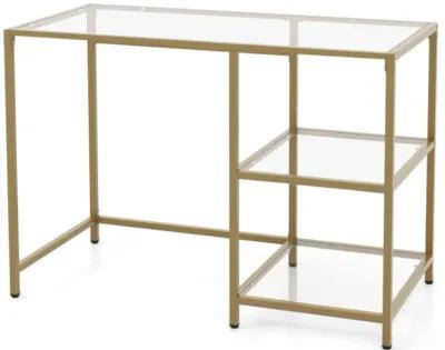 Hivvago Modern Console Table with 2 Open Shelves and Metal Frame