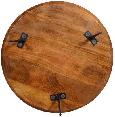 Round Mango Wood Coffee Table With Splayed Metal Legs, Brown and Black-Benzara