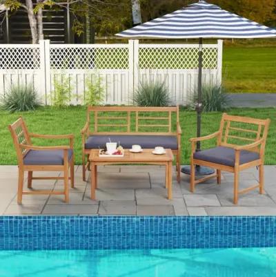 Hivvago 4 Piece Wood Patio Furniture with Armchairs Loveseat and Coffee Table