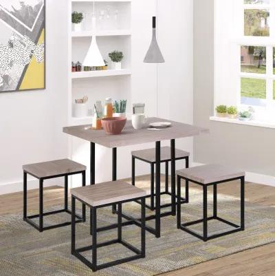 Natural Wood Dining: 5-Piece Square Table Set for Small Spaces