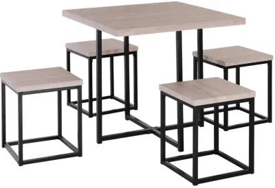 Natural Wood Dining: 5-Piece Square Table Set for Small Spaces