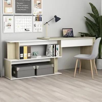 vidaXL Corner Desk White and Sonoma Oak 47.2"x19.7"x29.9" Chipboard, 801103