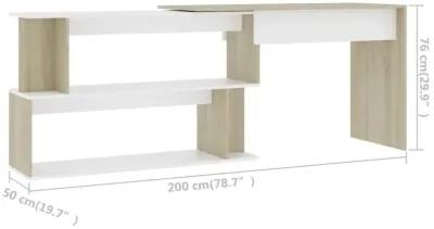 vidaXL Corner Desk White and Sonoma Oak 47.2"x19.7"x29.9" Chipboard, 801103