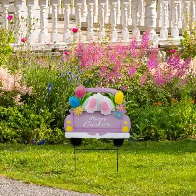 Back Seat Bunny Happy Easter Outdoor Garden Stake - 14" - Purple