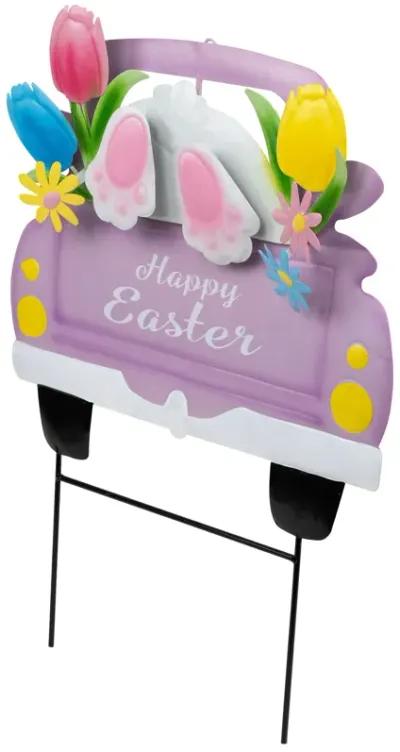 Back Seat Bunny Happy Easter Outdoor Garden Stake - 14" - Purple