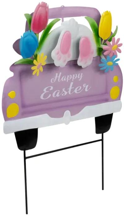 Back Seat Bunny Happy Easter Outdoor Garden Stake - 14" - Purple