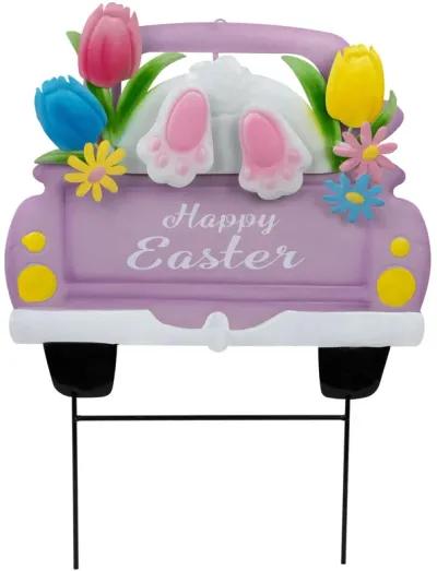 Back Seat Bunny Happy Easter Outdoor Garden Stake - 14" - Purple