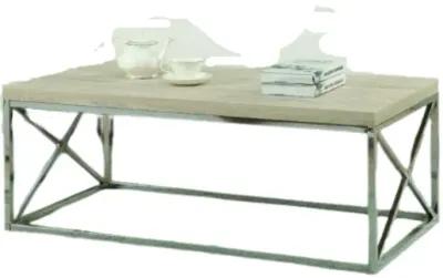 Hivvago Contemporary Chrome Metal Coffee Table with Natural Finish Wood Top