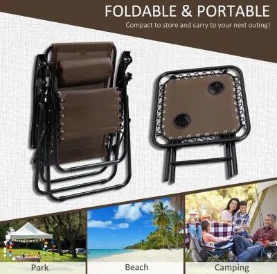 Brown Outdoor Relaxation: 3-Piece Zero Gravity Chair Set with Table