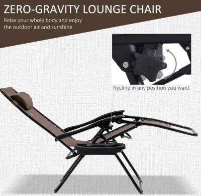 Brown Outdoor Relaxation: 3-Piece Zero Gravity Chair Set with Table