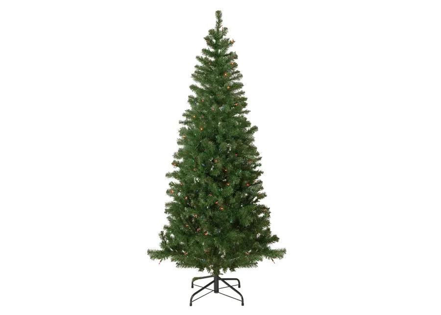 6' Pre-Lit Wilson Pine Slim Artificial Christmas Tree  Multi Lights