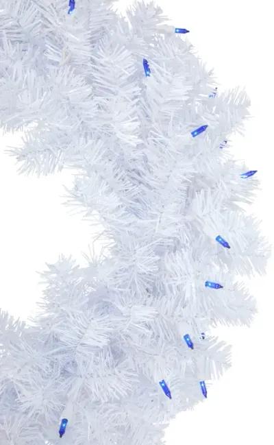 Pre-Lit Woodbury White Pine Artificial Christmas Wreath  24-Inch  Blue Lights