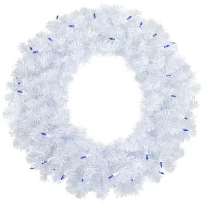 Pre-Lit Woodbury White Pine Artificial Christmas Wreath  24-Inch  Blue Lights