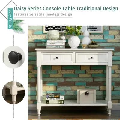 Daisy Series Console Table Traditional Design with Two Drawers and Bottom Shelf