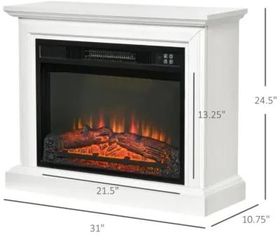 QuikFurn 31 inch White Electric Fireplace Heater Dimmable Flame Effect and Mantel w/ Remote Control