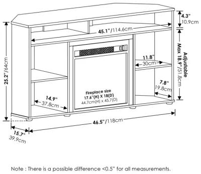 Furinno Furinno Jensen Corner TV Stand with Fireplace for TV up to 55 Inches, Americano