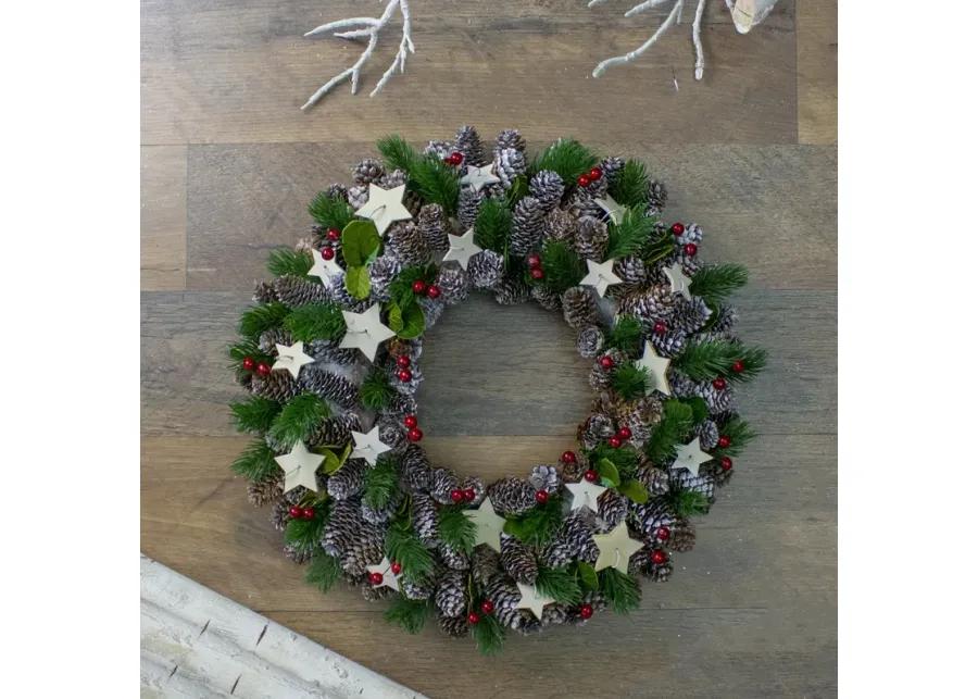 Pine Cone with Berries and Stars Artificial Christmas Wreath  14-Inch  Unlit