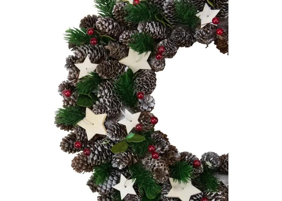 Pine Cone with Berries and Stars Artificial Christmas Wreath  14-Inch  Unlit