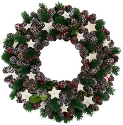 Pine Cone with Berries and Stars Artificial Christmas Wreath  14-Inch  Unlit