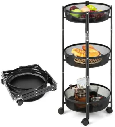 3-Tier Rotating 1-Second folding Storage Rack Metal-Round