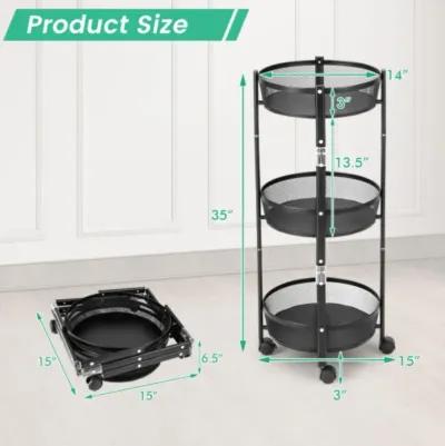 3-Tier Rotating 1-Second folding Storage Rack Metal-Round