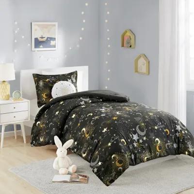 Gracie Mills Dervan Celestial Dreams Starry Sky Metallic Comforter Set with Enchanting Throw Pillow