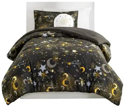 Gracie Mills Dervan Celestial Dreams Starry Sky Metallic Comforter Set with Enchanting Throw Pillow