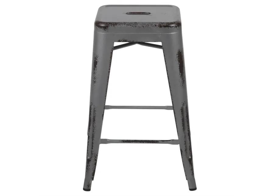 Flash Furniture Commercial Grade 24" High Backless Distressed Silver Gray Metal Indoor-Outdoor Counter Height Stool