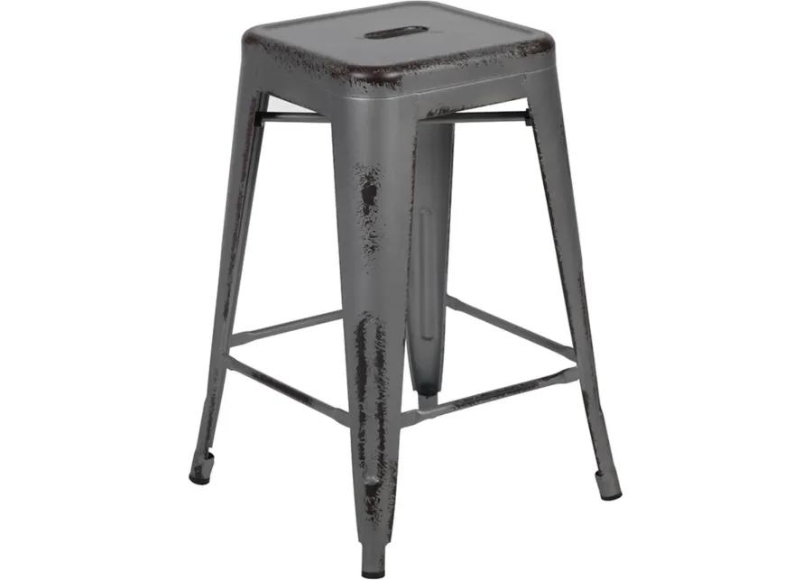 Flash Furniture Commercial Grade 24" High Backless Distressed Silver Gray Metal Indoor-Outdoor Counter Height Stool