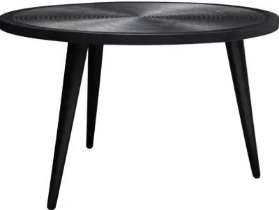 Vio 29 Inch Round Coffee Table, Embossed Surface Patterning, Black Wood - Benzara