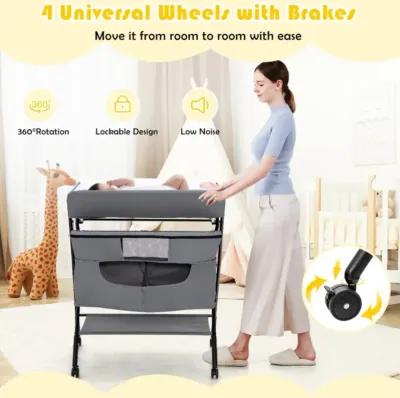 Hivvago Portable Adjustable Height Newborn Nursery Organizer with Wheel