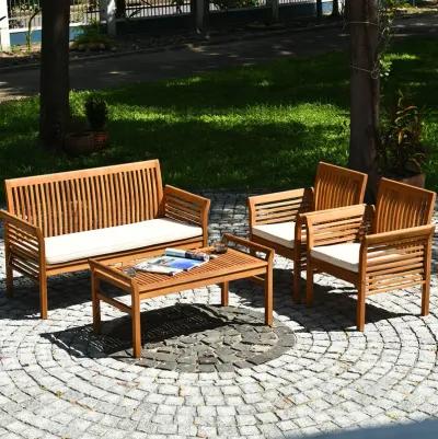 4 Pieces Outdoor Acacia Wood Sofa Furniture Set