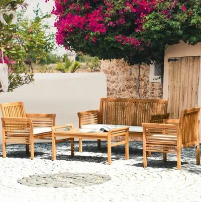 4 Pieces Outdoor Acacia Wood Sofa Furniture Set