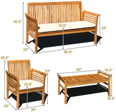 4 Pieces Outdoor Acacia Wood Sofa Furniture Set