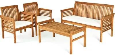 4 Pieces Outdoor Acacia Wood Sofa Furniture Set